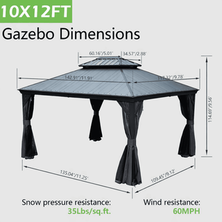Aluminum Hardtop Gazebo, Double Roof Design, Weather-Resistant Curtains, Ideal for Patio & Garden