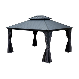 Aluminum Hardtop Gazebo, Double Roof Design, Weather-Resistant Curtains, Ideal for Patio & Garden