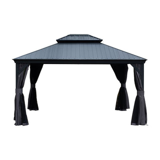Aluminum Hardtop Gazebo, Double Roof Design, Weather-Resistant Curtains, Ideal for Patio & Garden