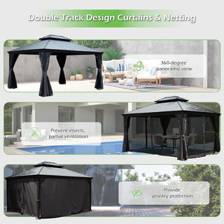 Aluminum Hardtop Gazebo, Double Roof Design, Weather-Resistant Curtains, Ideal for Patio & Garden