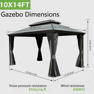 Aluminum Hardtop Gazebo, Double Roof Design, Weather-Resistant Curtains, Ideal for Patio & Garden
