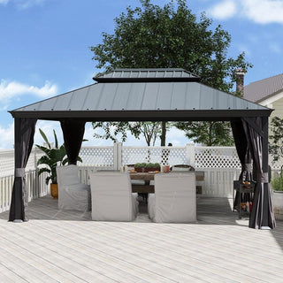 Aluminum Hardtop Gazebo, Double Roof Design, Weather-Resistant Curtains, Ideal for Patio & Garden