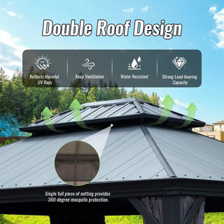 Aluminum Hardtop Gazebo, Double Roof Design, Weather-Resistant Curtains, Ideal for Patio & Garden