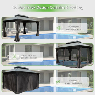 Aluminum Hardtop Gazebo, Double Roof Design, Weather-Resistant Curtains, Ideal for Patio & Garden
