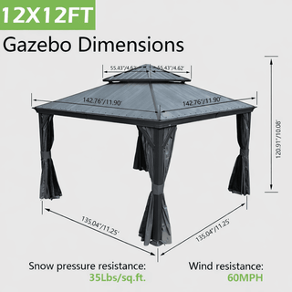 Aluminum Hardtop Gazebo, Double Roof Design, Weather-Resistant Curtains, Ideal for Patio & Garden