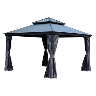 Aluminum Hardtop Gazebo, Double Roof Design, Weather-Resistant Curtains, Ideal for Patio & Garden