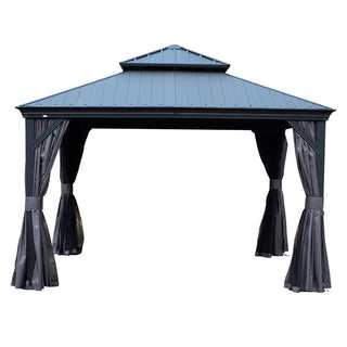 Aluminum Hardtop Gazebo, Double Roof Design, Weather-Resistant Curtains, Ideal for Patio & Garden