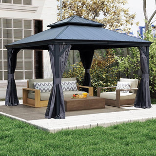 Aluminum Hardtop Gazebo, Double Roof Design, Weather-Resistant Curtains, Ideal for Patio & Garden