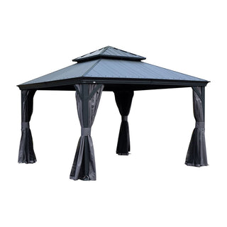 Aluminum Hardtop Gazebo, Double Roof Design, Weather-Resistant Curtains, Ideal for Patio & Garden