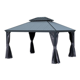 Aluminum Hardtop Gazebo, Double Roof Design, Weather-Resistant Curtains, Ideal for Patio & Garden