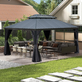 Aluminum Hardtop Gazebo, Double Roof Design, Weather-Resistant Curtains, Ideal for Patio & Garden