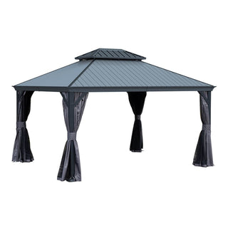 Aluminum Hardtop Gazebo, Double Roof Design, Weather-Resistant Curtains, Ideal for Patio & Garden