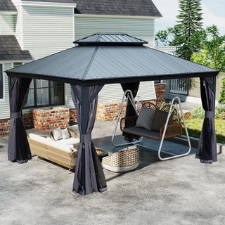 Aluminum Hardtop Gazebo, Double Roof Design, Weather-Resistant Curtains, Ideal for Patio & Garden