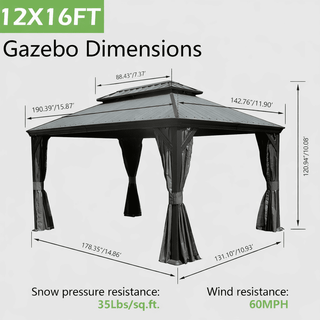 Aluminum Hardtop Gazebo, Double Roof Design, Weather-Resistant Curtains, Ideal for Patio & Garden