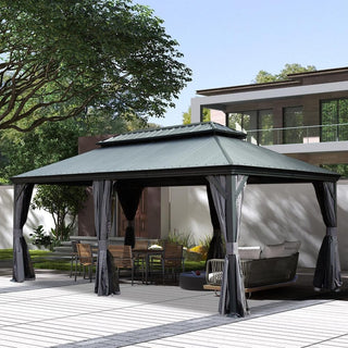 Aluminum Hardtop Gazebo, Double Roof Design, Weather-Resistant Curtains, Ideal for Patio & Garden