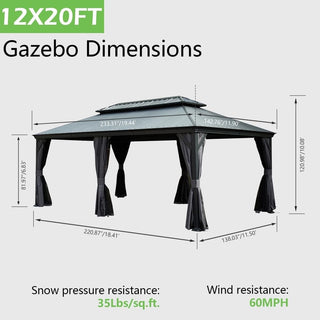 Aluminum Hardtop Gazebo, Double Roof Design, Weather-Resistant Curtains, Ideal for Patio & Garden