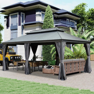 Aluminum Hardtop Gazebo, Double Roof Design, Weather-Resistant Curtains, Ideal for Patio & Garden
