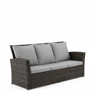 67.7" All-Weather Wicker 3-Seat Patio Sofa with Thick Blue/Biege/Gray/Black Cushions & Black Frame