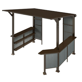 9x10FT Grill Gazebo Hardtop, Metal BBQ Gazebo with Storage Shelves and Expansion Platform, Heavy Duty Grill Canopy with Sloped Roof for Patio