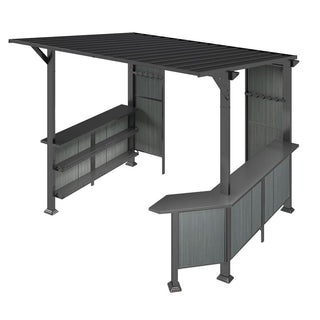 9x10FT Grill Gazebo Hardtop, Metal BBQ Gazebo with Storage Shelves and Expansion Platform, Heavy Duty Grill Canopy with Sloped Roof for Patio