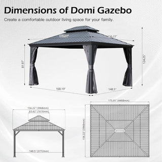 Hardtop Gazebo with Galvanized Steel Double Roof, Metal Gazebos with Drainage System Patio Pergola for Patio Deck Backyard,Curtain and Netting