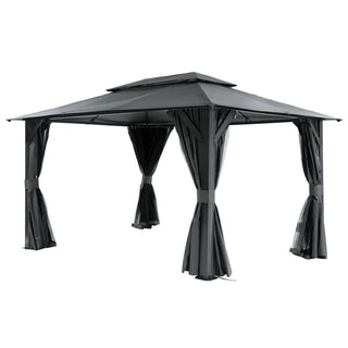 10X14 FT Outdoor Gazebo With Double Roofs, Privacy Curtains, Mosquito Nettings, Heavy Duty Metal Frame Party Tent Canopy