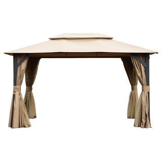 10X14 FT Outdoor Gazebo With Double Roofs, Privacy Curtains, Mosquito Nettings, Heavy Duty Metal Frame Party Tent Canopy