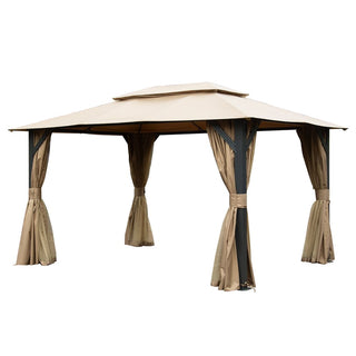 10X14 FT Outdoor Gazebo With Double Roofs, Privacy Curtains, Mosquito Nettings, Heavy Duty Metal Frame Party Tent Canopy