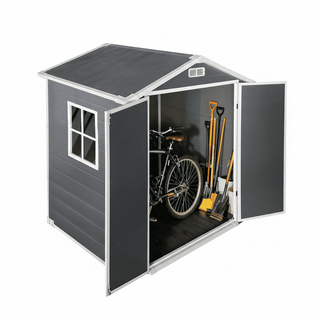 6x6 / 6x4 FT Resin Outdoor Storage Shed with Floor, Lockable Door, Weatherproof Plastic Garden Shed for Backyard & Lawn