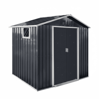 7x4.3 FT Metal Garden Shed with Window, Outdoor Storage Shed in Coal Grey, Heavy-Duty Weatherproof Steel Tool House for Backyard, Patio & Lawn