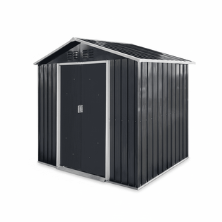 7x4.3 FT Metal Garden Shed with Window, Outdoor Storage Shed in Coal Grey, Heavy-Duty Weatherproof Steel Tool House for Backyard, Patio & Lawn