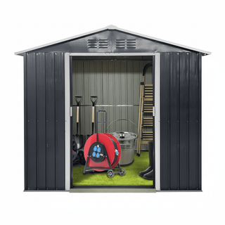 7x4.3 FT Metal Garden Shed with Window, Outdoor Storage Shed in Coal Grey, Heavy-Duty Weatherproof Steel Tool House for Backyard, Patio & Lawn