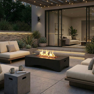 56-Inch Propane Fire Pit Table, 50,000 BTU Concrete Gas Fire Pit for Patio, Backyard & Deck with Lava Rocks & Cover