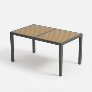59-Inch Outdoor Patio Dining Table, Gray Aluminum Frame with HDPE Slatted Top