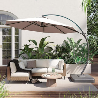 11 FT Luxury Curved Cantilever Umbrella, Heavy-Duty Side-Post Umbrella With Base, And 360° Rotation