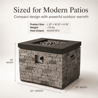 32-Inch 40,000 BTU Propane Fire Pit Table with Lightweight Concrete Finish, Lava Rocks & Cover