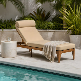 Outdoor Wood Chaise Lounge Chair, Adjustable Patio Recliner with Multi-Position Backrest, Sun Lounger for Poolside, Deck & Garden