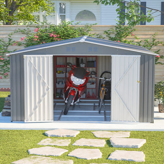 12 x 14 FT Outdoor Metal Storage Shed, Heavy-Duty Garden Tool Shed with Lockable Double Doors, Waterproof Yard Storage Building for Patio, Backyard & Lawn
