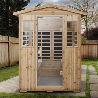 4-Person Outdoor Far Infrared Sauna Room with Old Fir Wood Frame – Home Spa Dry Sauna Cabin