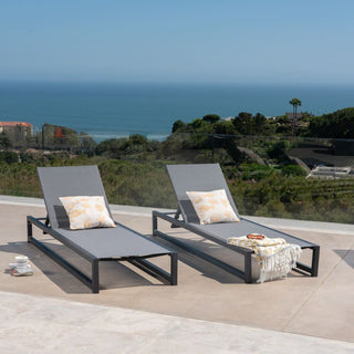 Five-Position Adjustable Two-Piece Outdoor Lounge Chair With Durable Aluminum Frame And Textilene Mesh Fabric