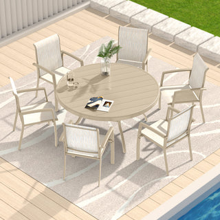 Outdoor Round Patio Dining Table for 6-7 – All-Weather Metal Table with Umbrella Hole for Deck, Lawn & Garden