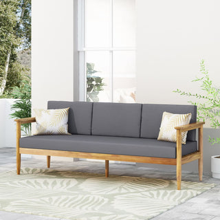 Elegant Acacia Wood Chair With Waterproof Cushions For Outdoor Use, 400 lb Capacity