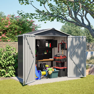 6x4 FT Metal Outdoor Storage Shed – Waterproof Steel Garden Tool Shed with Lockable Door