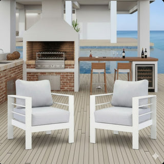 2-Pack 28" All-Weather Aluminum Patio Armchairs with Thick Blue Cushions