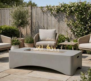 56-Inch Propane Fire Pit Table, 50,000 BTU Concrete Gas Fire Pit for Patio, Backyard & Deck with Lava Rocks & Cover
