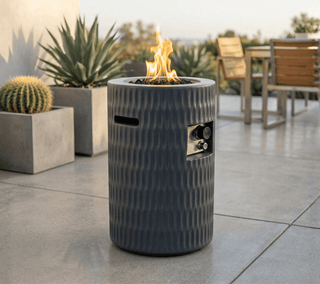 26-Inch Propane Fire Pit, 40,000 BTU Outdoor Gas Fire Pit with Hidden 20-Lb Tank Storage, Textured Concrete Fire Column, Lava Rocks & Waterproof Cover