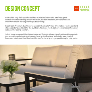 3-Piece Outdoor Swivel Conversation Set with Sunbrella® Cushions & Marble-Style Sintered Stone Side Table