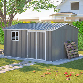 12 x 10 FT Outdoor Metal Storage Shed, Heavy-Duty Waterproof Steel Garden Tool Shed with Lockable Doors for Backyard, Patio & Lawn Storage