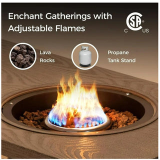 47" 3-in-1 Outdoor Aluminum Beige Propane Fire Pit Table 50,000 BTU with Ice Bucket