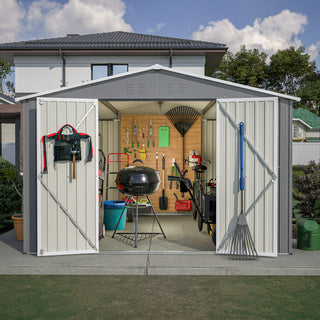 10 x 10 FT Outdoor Metal Storage Shed with Reinforced Frame, Lockable Double Doors, Heavy-Duty Garden Tool Shed for Backyard, Patio, Lawn & Outdoor Use